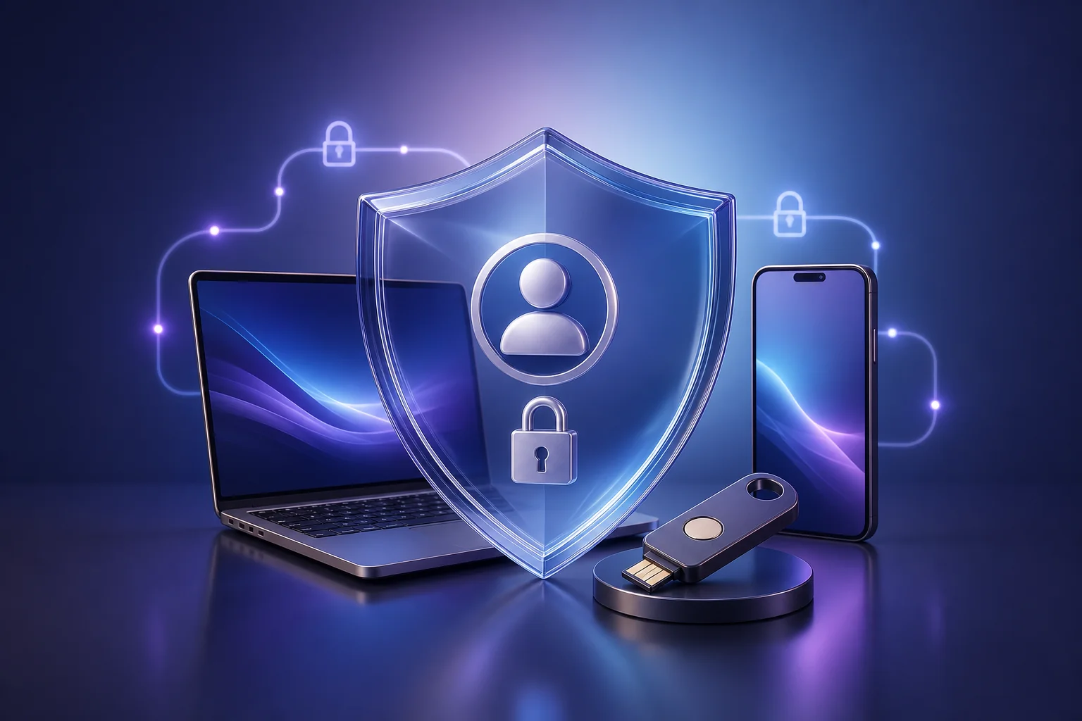 سپر امنیتی کنار لپتاپ و حسابهای دیجیتال